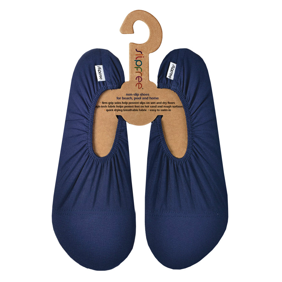 Navy blue non-slip swim shoes, front.