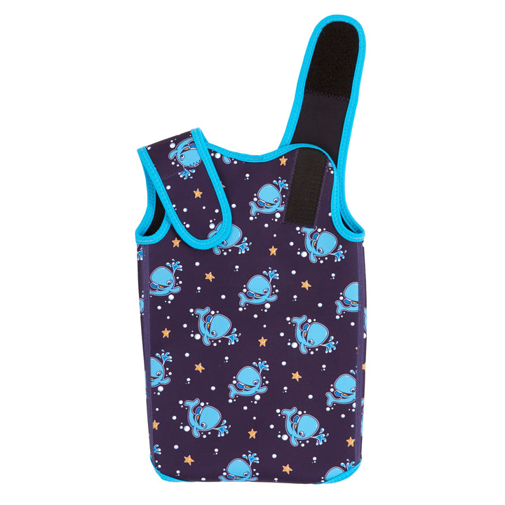 Neoprene swim wrap in blue Bubba the whale print back