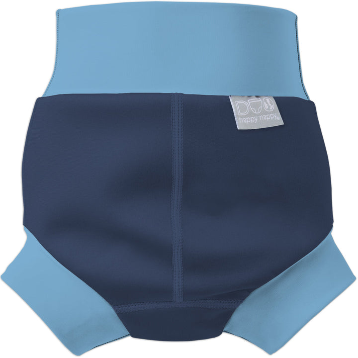 Neoprene swim nappy in navy with blue ribs. Back.