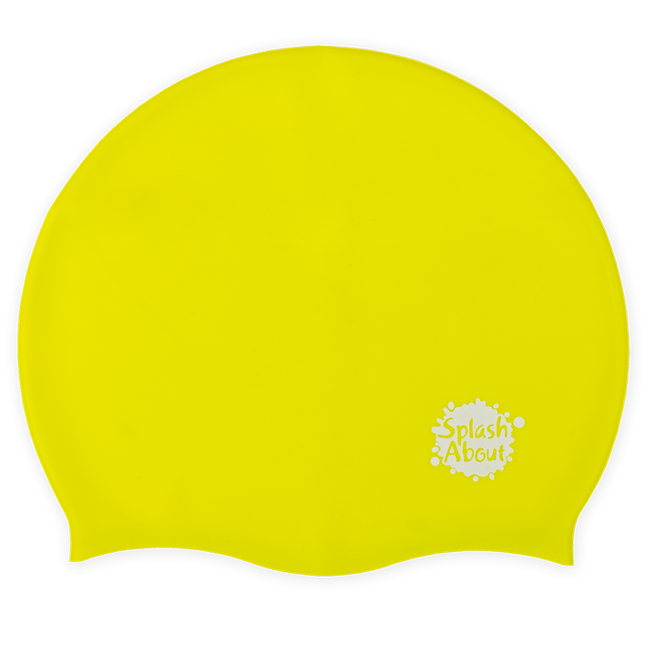 Flatlay image of lime yellow silicone swim hat.