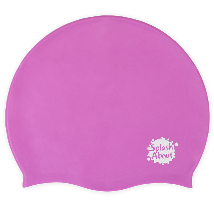 Flatlay image of purple silicone swim hat.