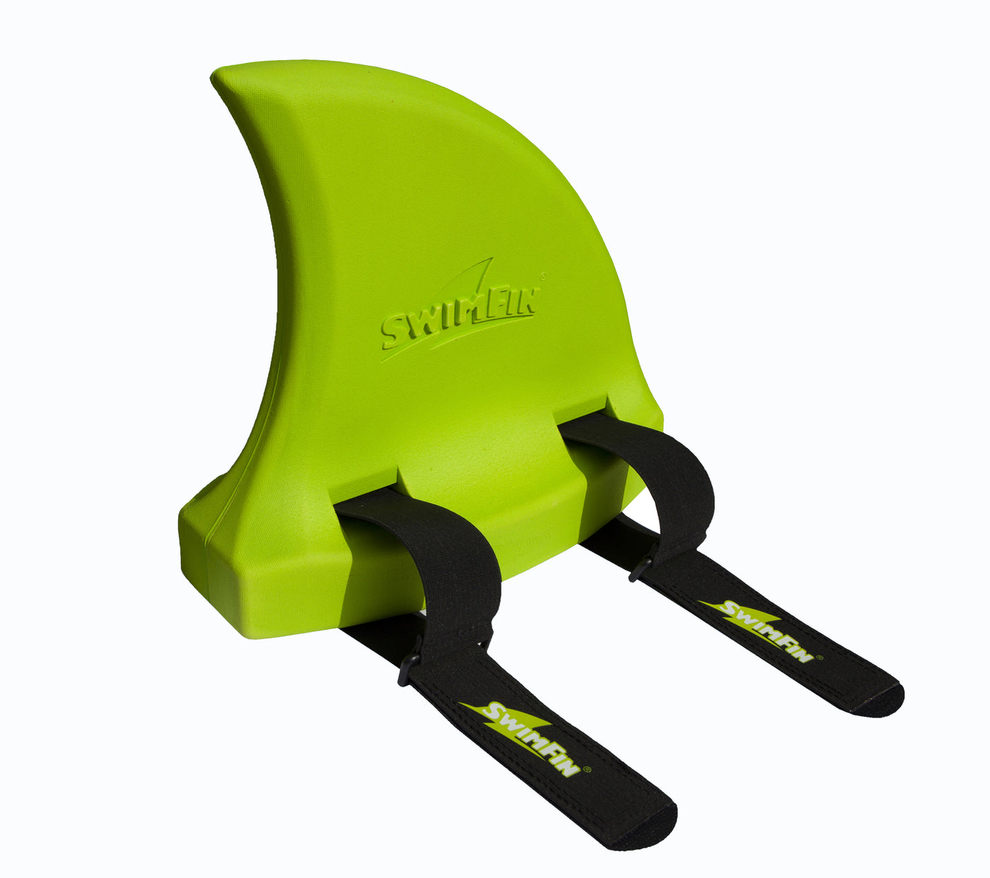 SwimFin in green, the Shark Fin for Children learning to swim, a safety swimming aid and flotation device.
