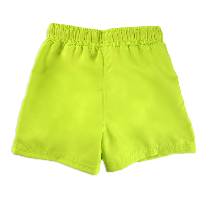 Lime green swim shorts for boys, back.