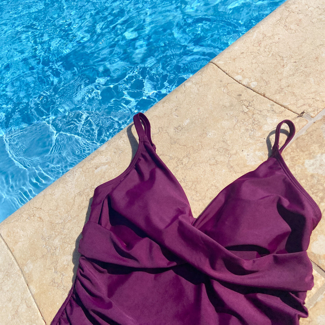 Plum swimming costume, front.