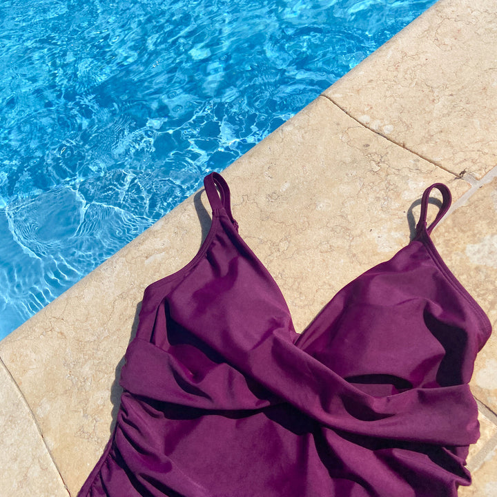 Plum swimming costume, front.