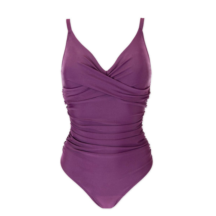 Plum swimming costume, front.