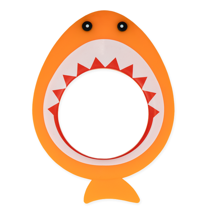Flat lay image of orange shark dive ring