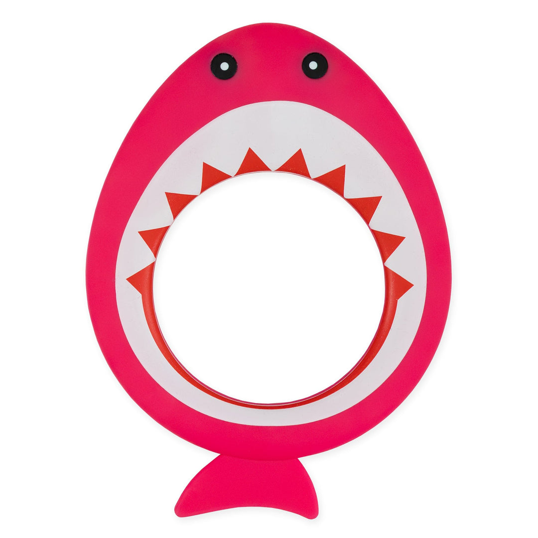 Flat lay image of pink shark dive ring