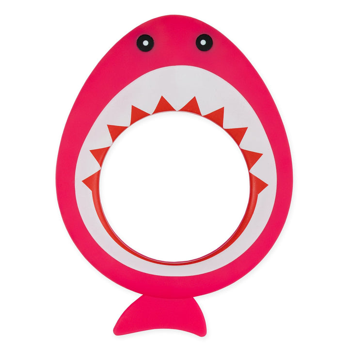 Flat lay image of pink shark dive ring