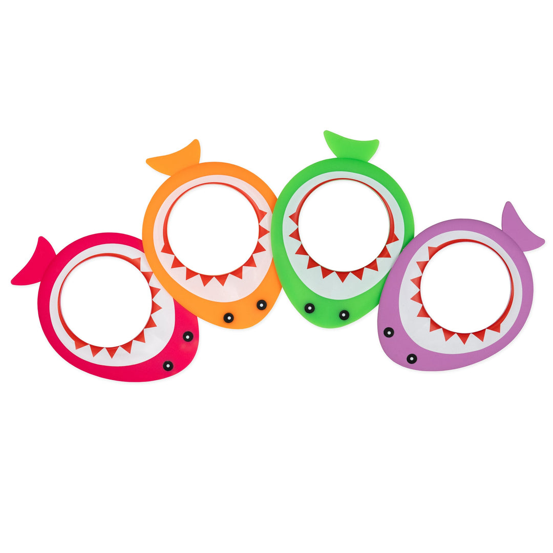 Flat lay image of four available shark dive rings