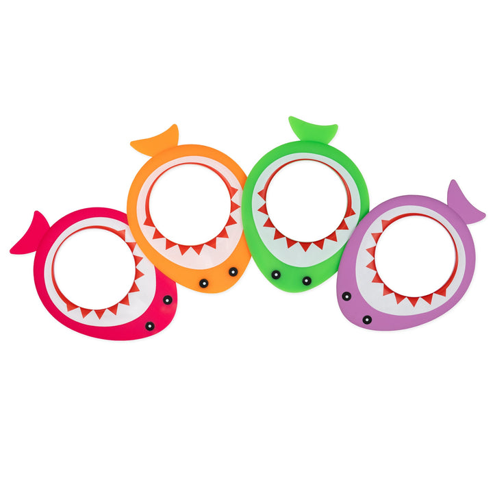 Flat lay image of four available shark dive rings