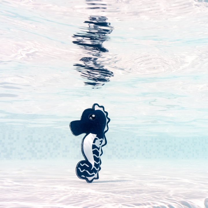 Seahorse toy at the bottom of the pool