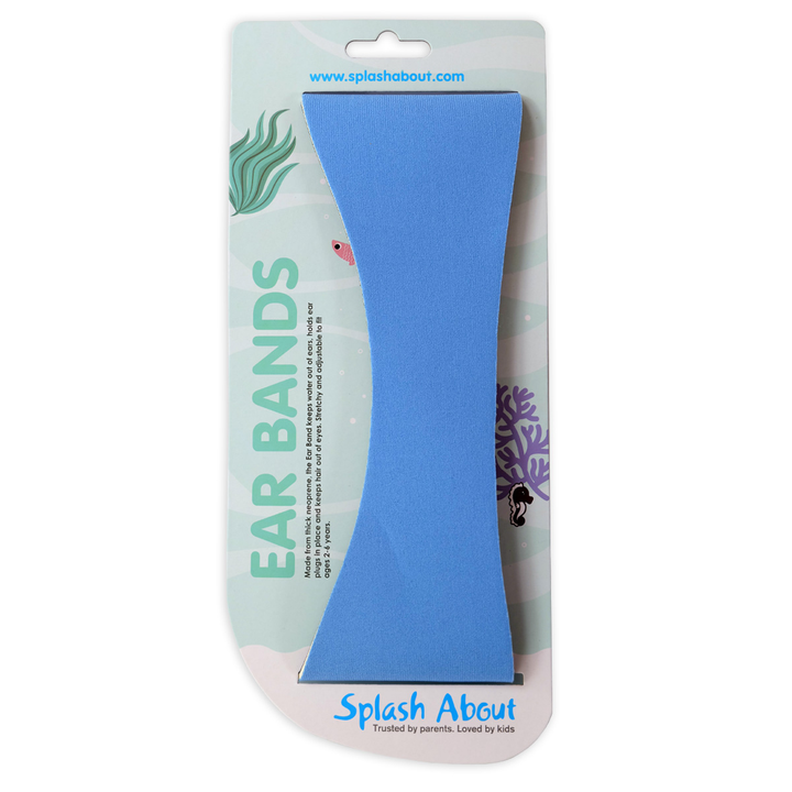 Swim ear band in cashmere blue with packaging, front