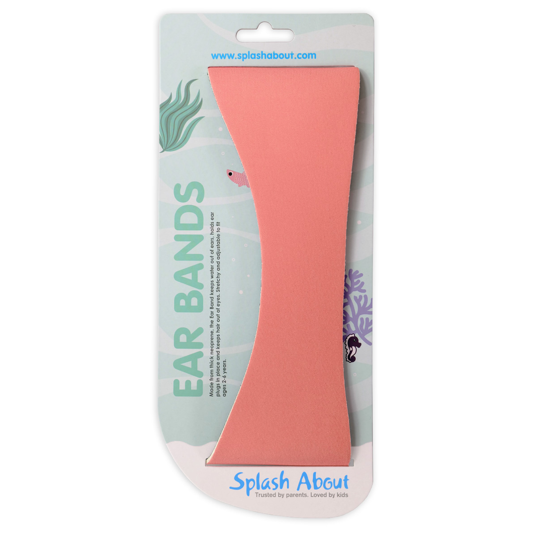 Swim ear band in pink with packaging, front