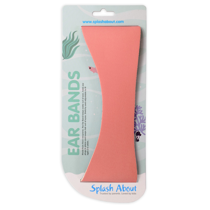 Swim ear band in pink with packaging, front