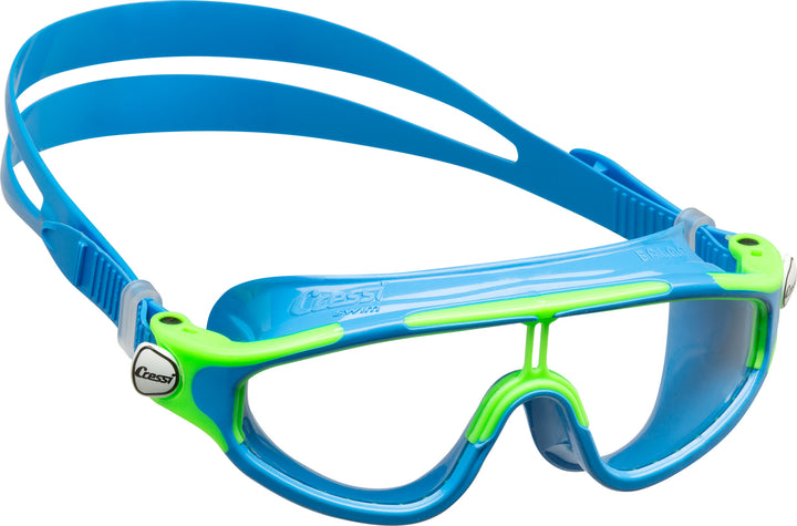 Lime green and blue swim mask
