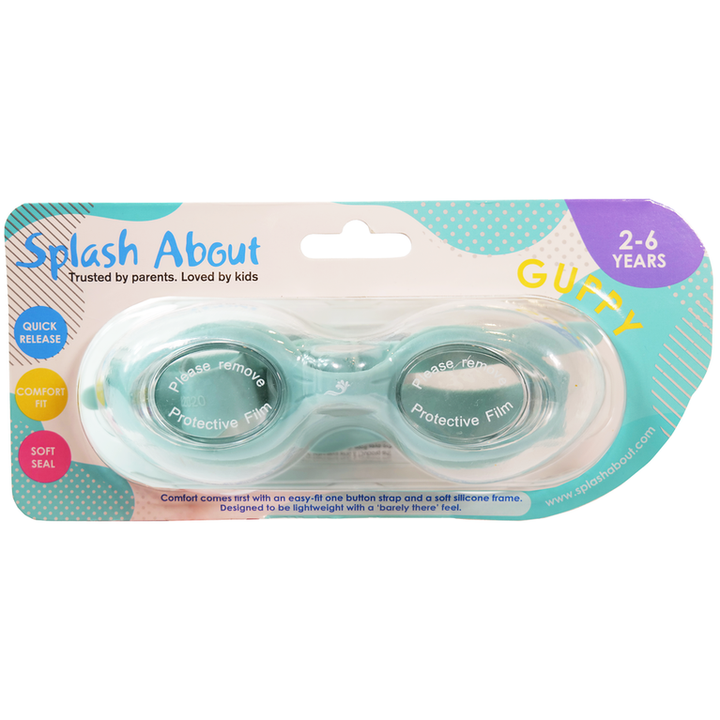Green swim goggles in their packaging