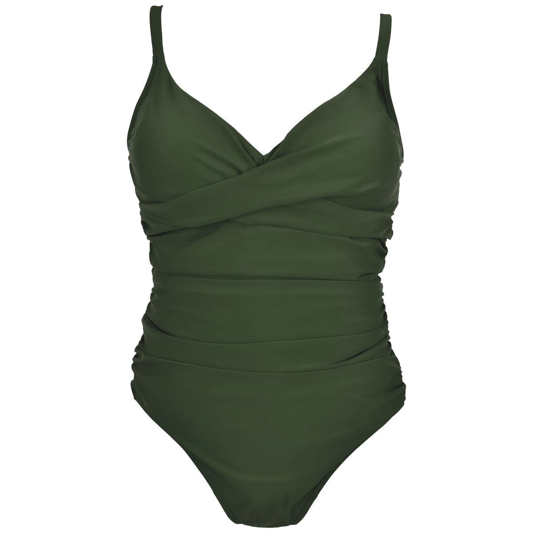 Forest green swimming costume, front.