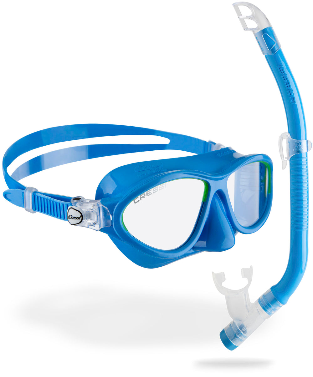 Swim mask and snorkel in light blue and lime