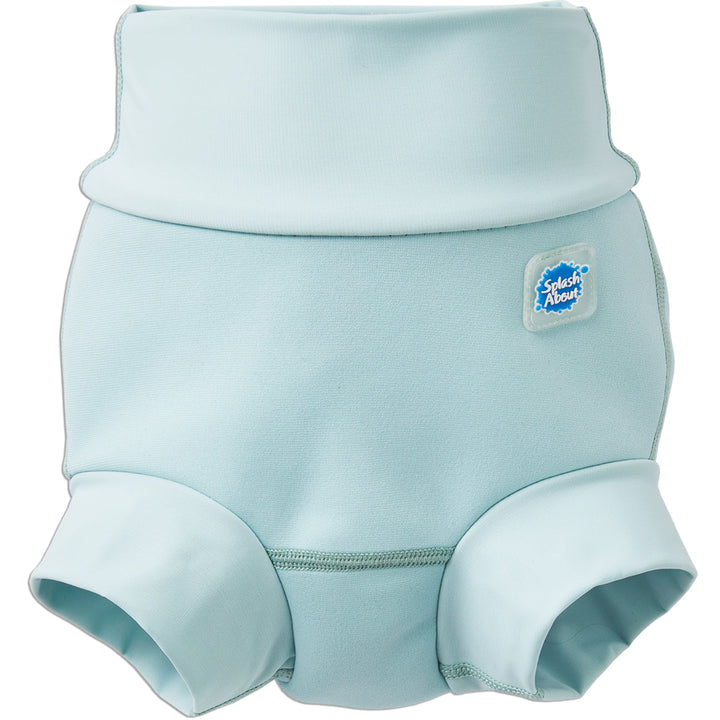 Reusable swim nappy in plain pistachio colour. Front.