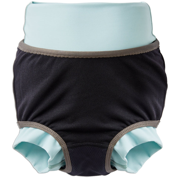 Reusable swim nappy in plain pistachio colour. Inside out.