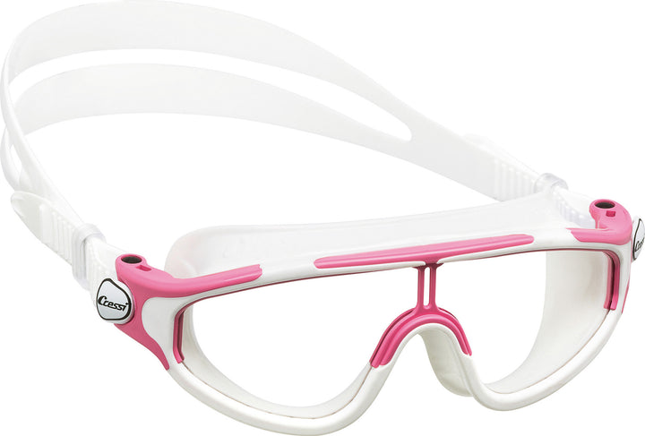 Pink and white swim mask