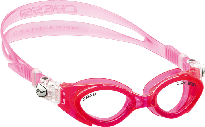 Translucent pink swim goggles