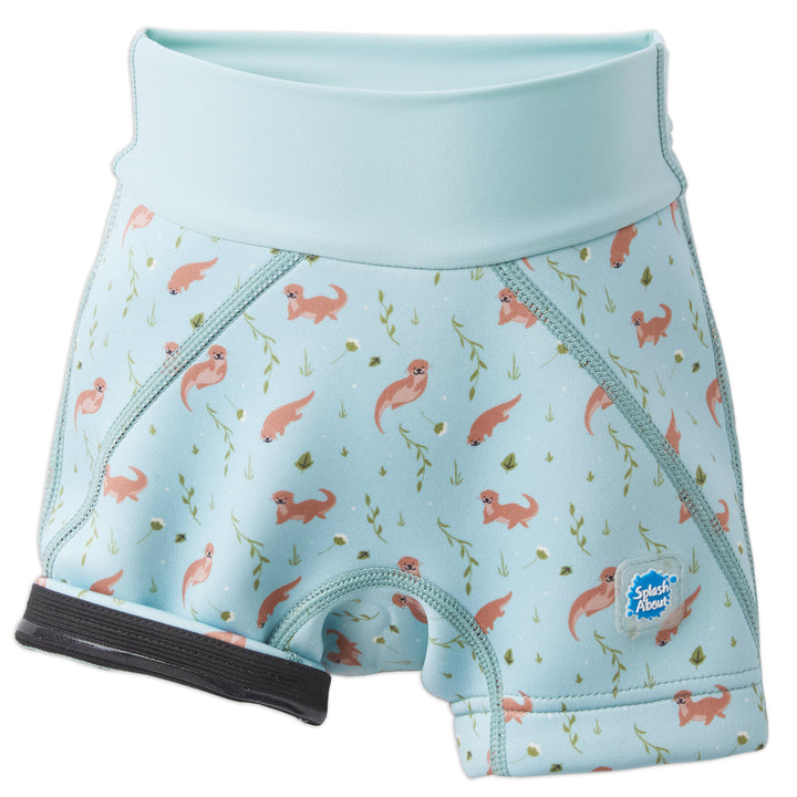 Neoprene swim shorts in blue with otters themed print. Silicone seal.