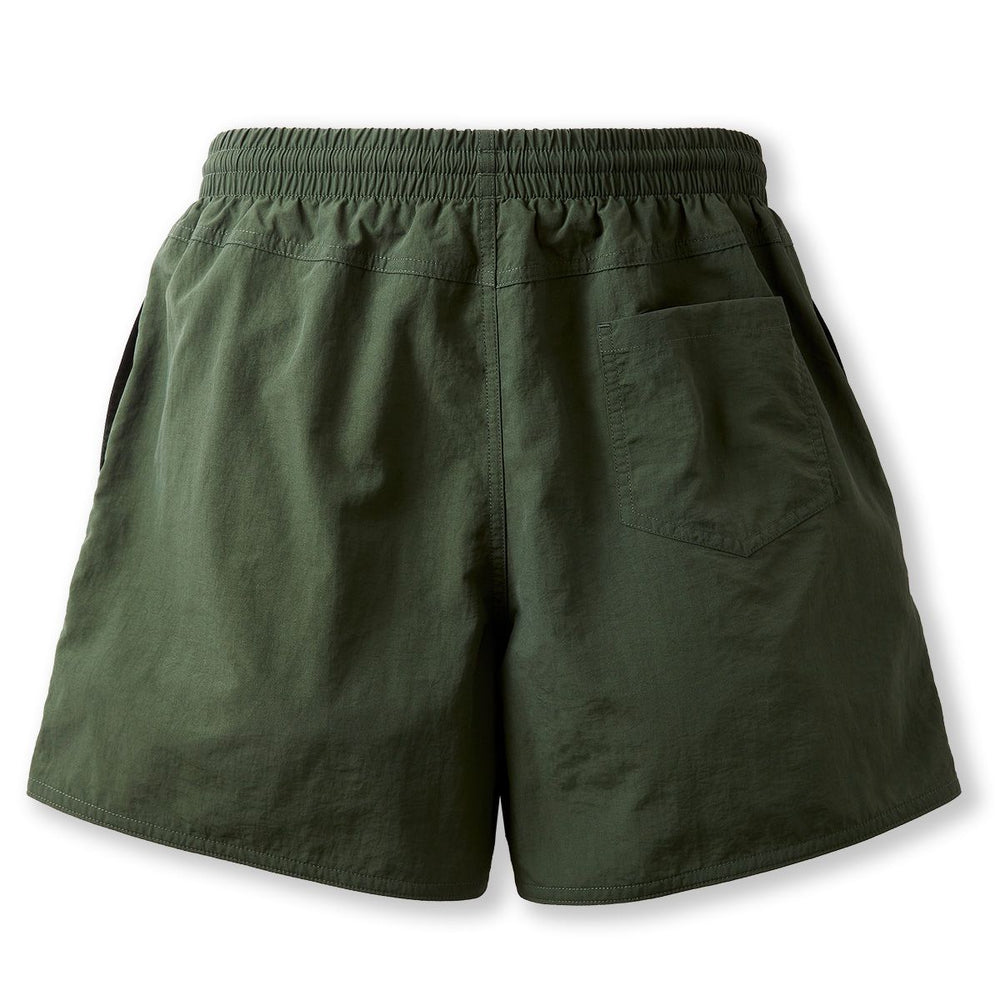 Green swim shorts for men in green, back.