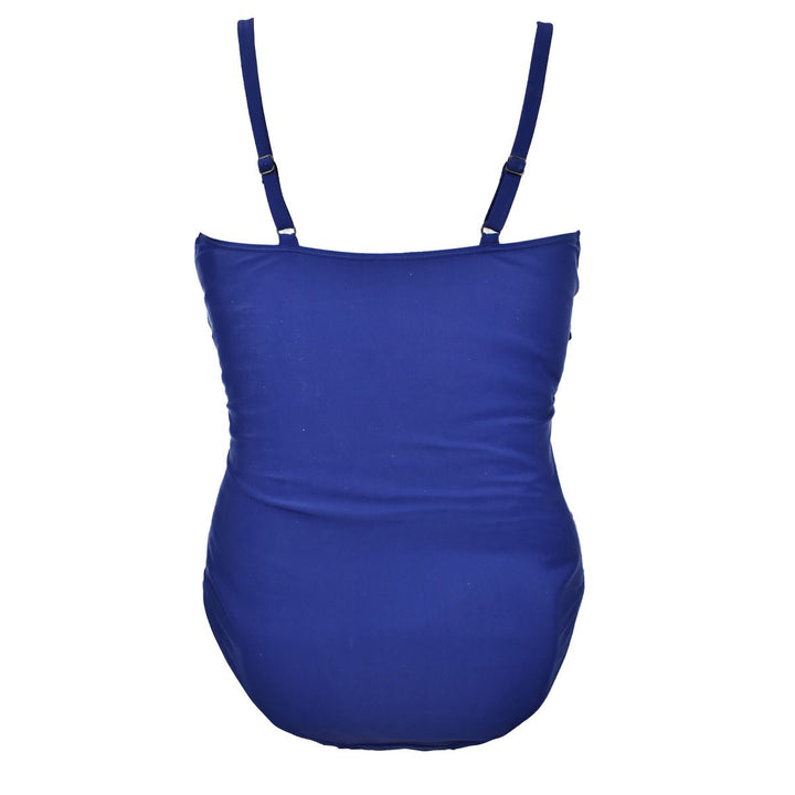 Navy blue swimming costume, back.