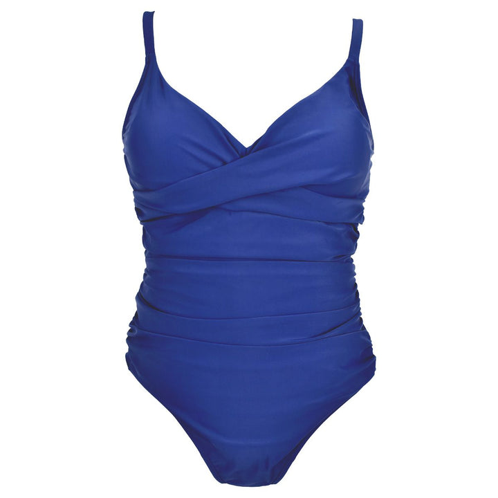 Navy blue swimming costume, front.