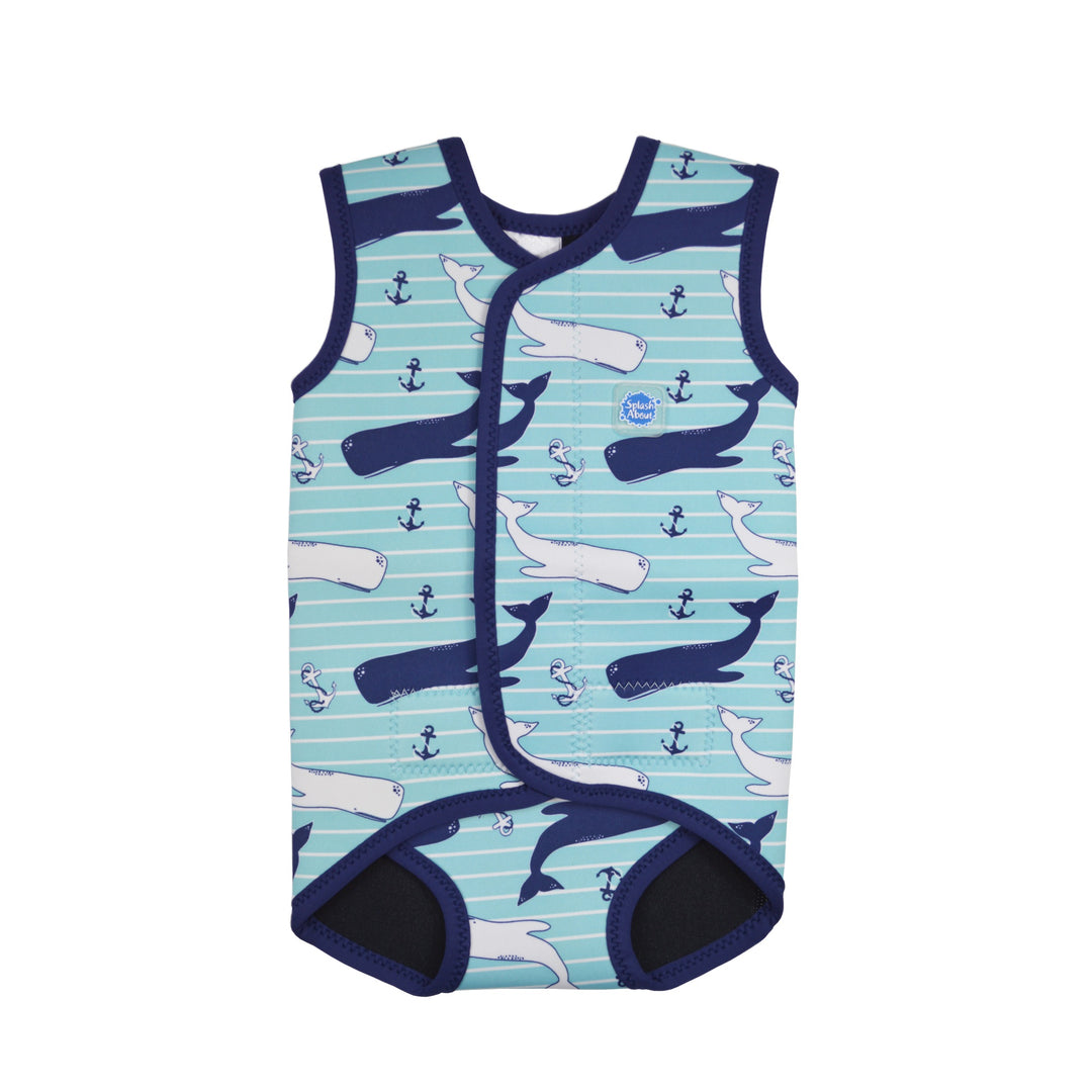 Neoprene baby swim wrap in blue whale print