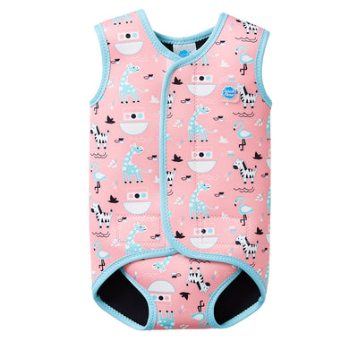 Neoprene baby swim wrap in pink with Nina's Ark animal print