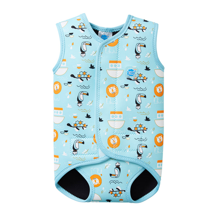 Neoprene baby swim wrap in blue Noah's Ark print