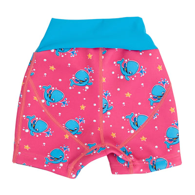 Neoprene swim shorts in pink Bubba the Whale print back