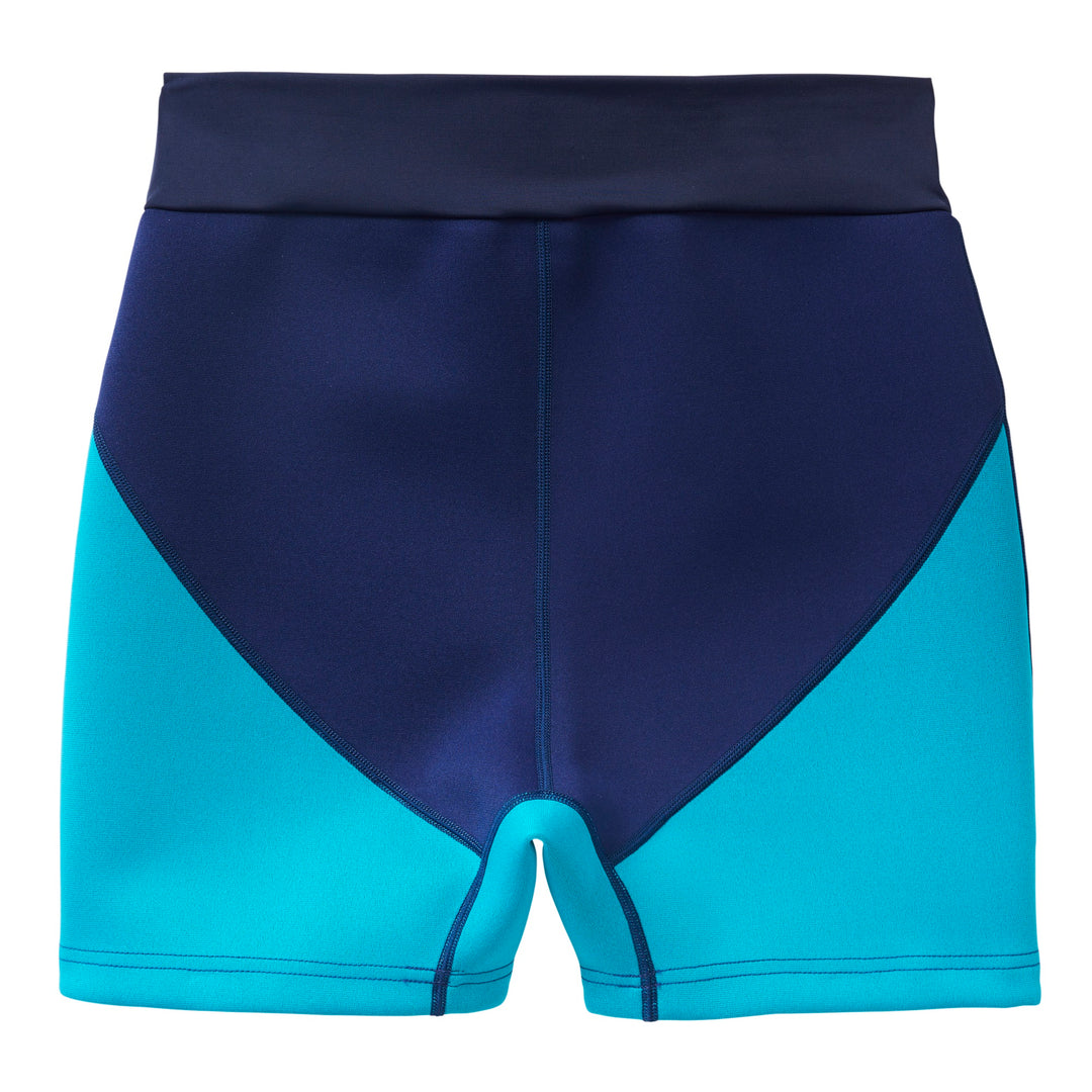 Navy and Jade child's neoprene swim shorts, back.