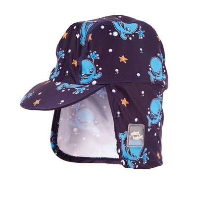Baby legionnaire style sun hat in blue Bubba the Whale print