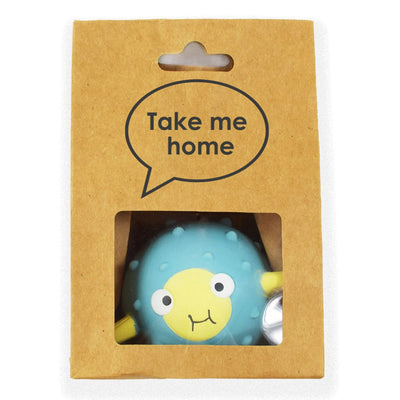 Packaging including pufferfish sensory toy.
