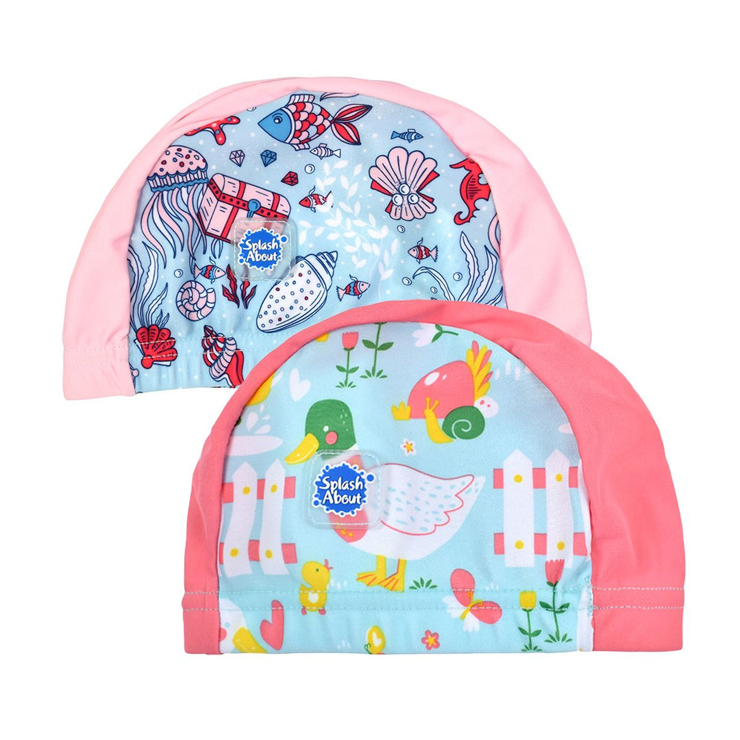 Pack of 2 swimming hats for babies and toddlers.