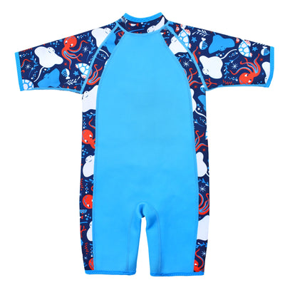 Kids shorty wetsuit in blue sea creature print