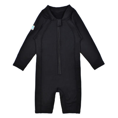 Black thermal all in one for toddlers, zipped front.